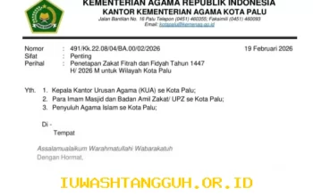 Zakat Fitrah dan Fidyah di Kota Palu Ditentukan Kemenag Sebesar Rp37.500 dan Rp45.000 per Hari