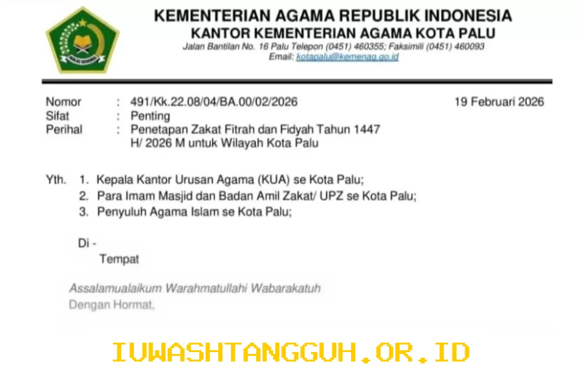 Zakat Fitrah dan Fidyah di Kota Palu Ditentukan Kemenag Sebesar Rp37.500 dan Rp45.000 per Hari