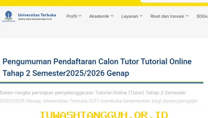 Pembukaan Kesempatan Menjadi Tutor Online UT Semester Genap 2025/2026 Tahap Kedua, Simak Persyaratan dan Kuota yang Tersedia