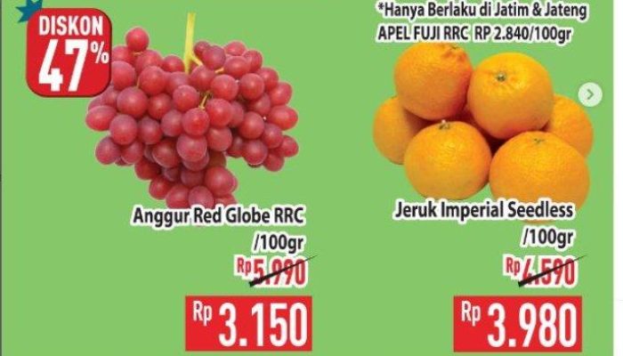 Dapatkan Diskon 46 Persen Buah Anggur Segar di Promo Hypermart Spesial 12-13 Mei 2026