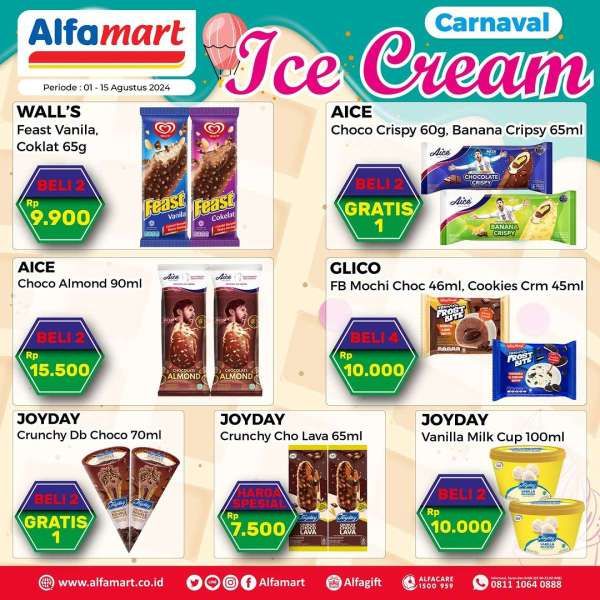 Dapatkan Promo Beli 1 Gratis 1 dan Beli 2 Gratis 1 Es Krim di Alfamart 1-15 Mei 2026