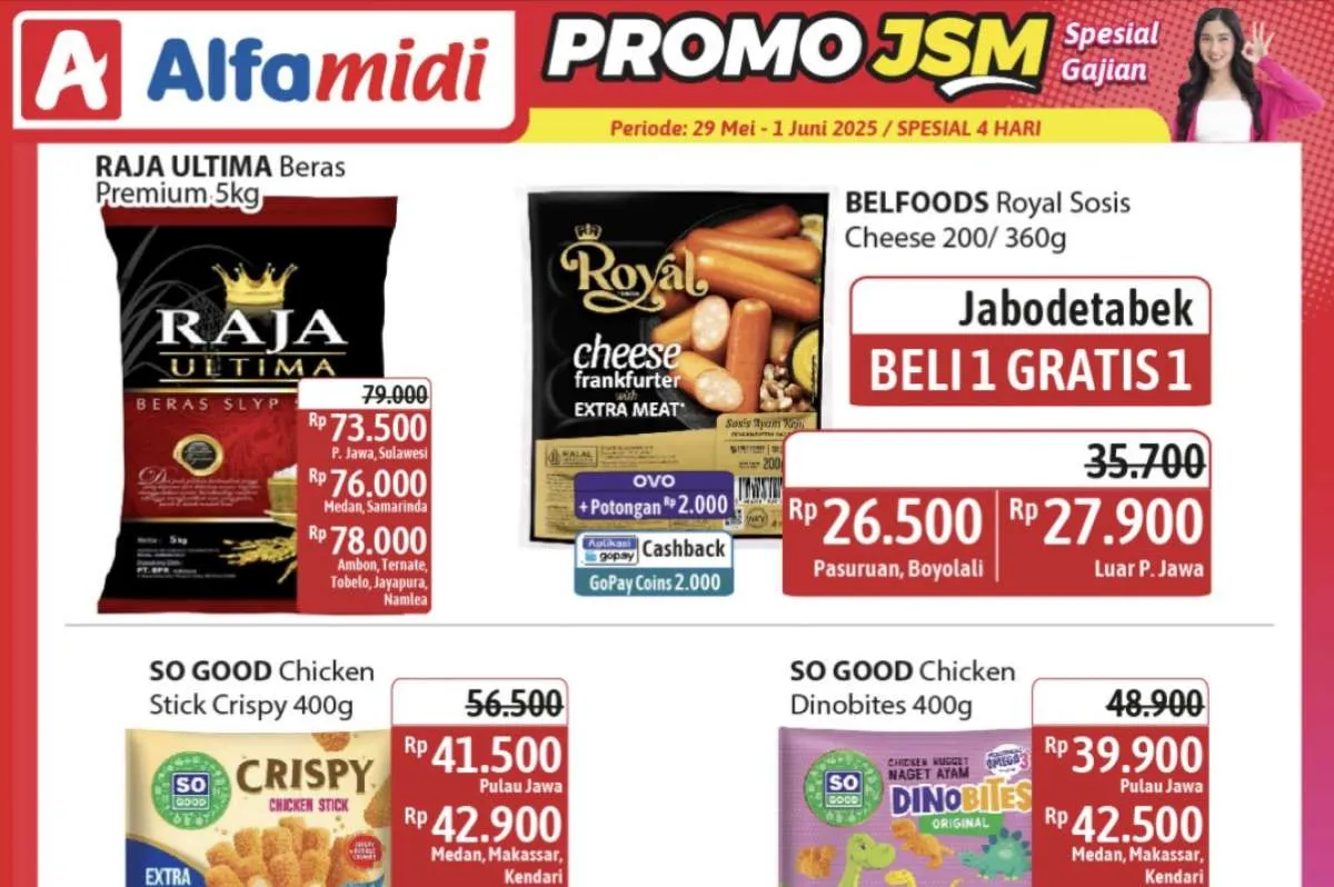 Diskon Spesial 2 Gratis 1 Sosis Keju di Katalog Promo Alfamidi Hemat 11-17 Mei 2026