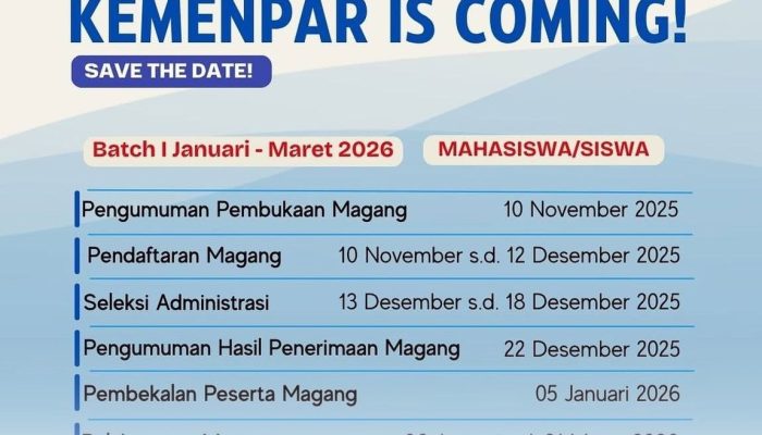 Pendaftaran Magang Kemenpar Batch 3 Tahun 2026 Dibuka Cek Syarat dan Jadwal Seleksinya