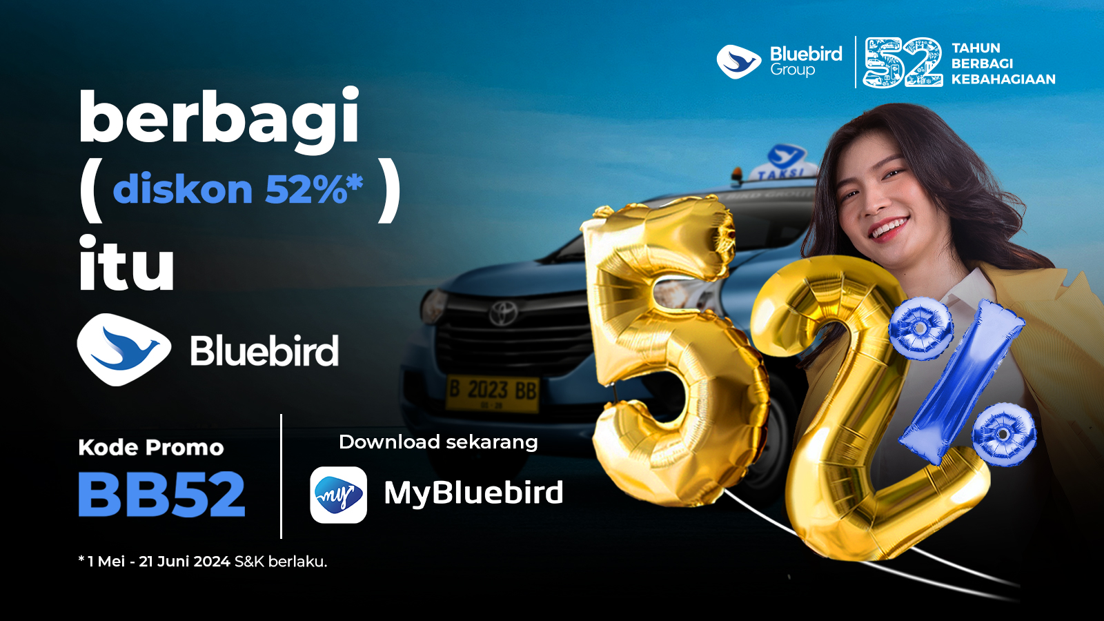 Rayakan Ulang Tahun ke 54 Bluebird dengan Potongan Harga 54 Persen dan Paket Hemat 54